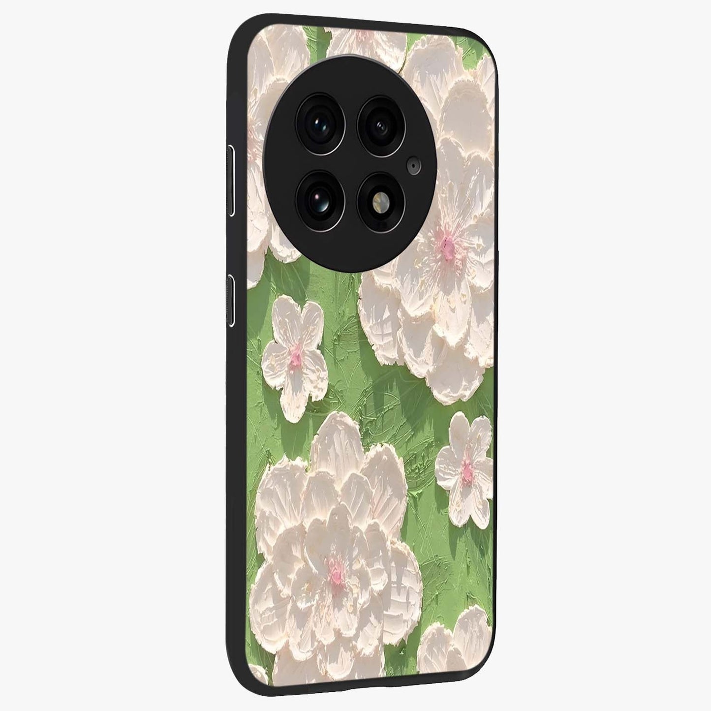 Blossom Meadow Dreams Glass Case for 1+13 side perspective highlighting serene floral design and smooth edges