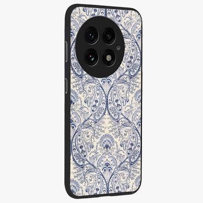 Blue Paisley Bloom Glass Case for 1+13 side perspective highlighting elegant paisley textures and premium build