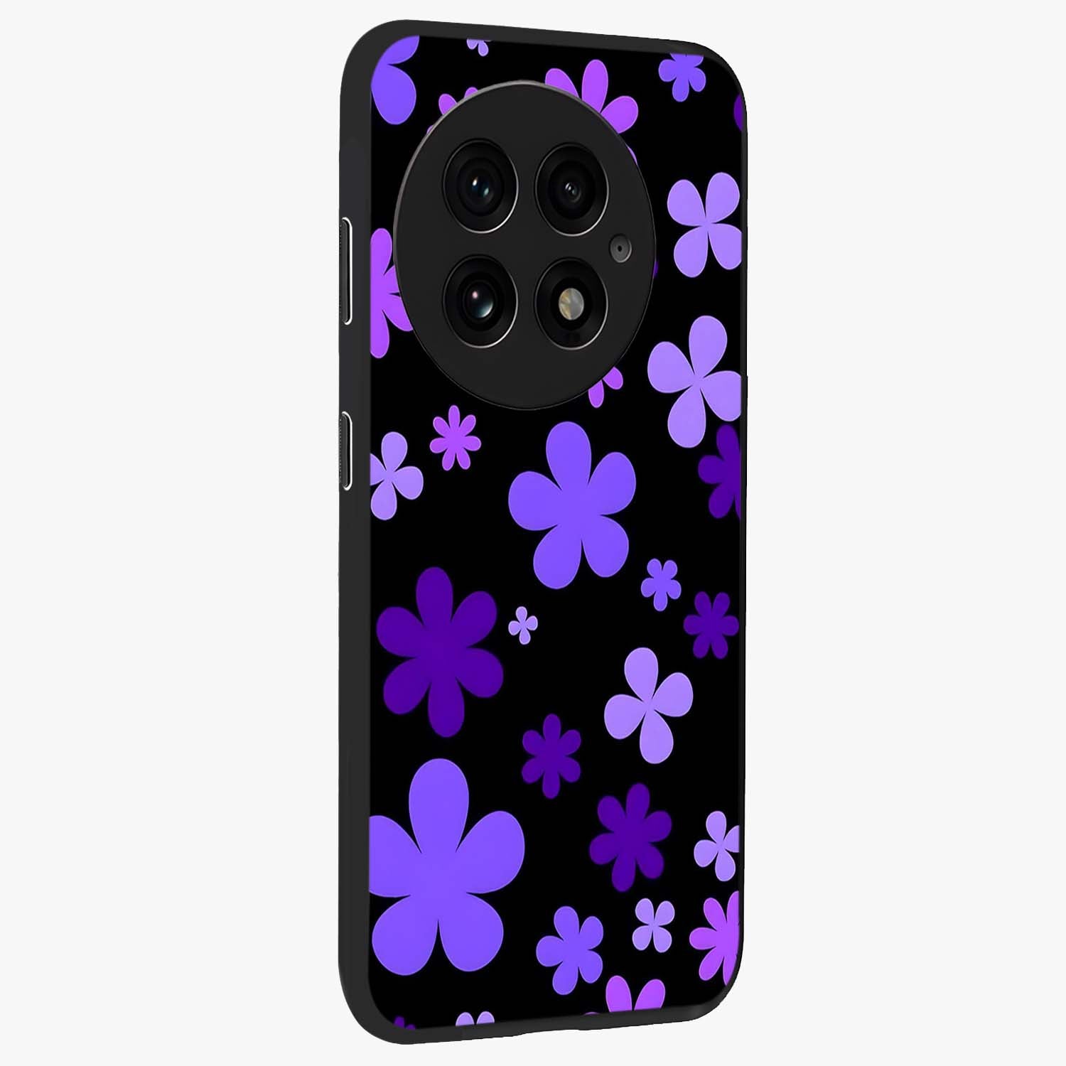 Blue Retro Pop Flowers Glass Case for 1+13 side perspective highlighting colorful vintage floral detailing