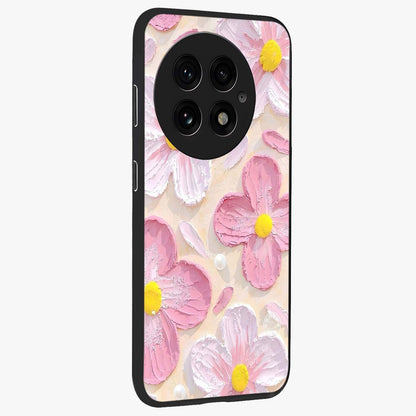 Blush Bloom Texture Glass Case for 1+13 side perspective highlighting rich floral textures and smooth edges