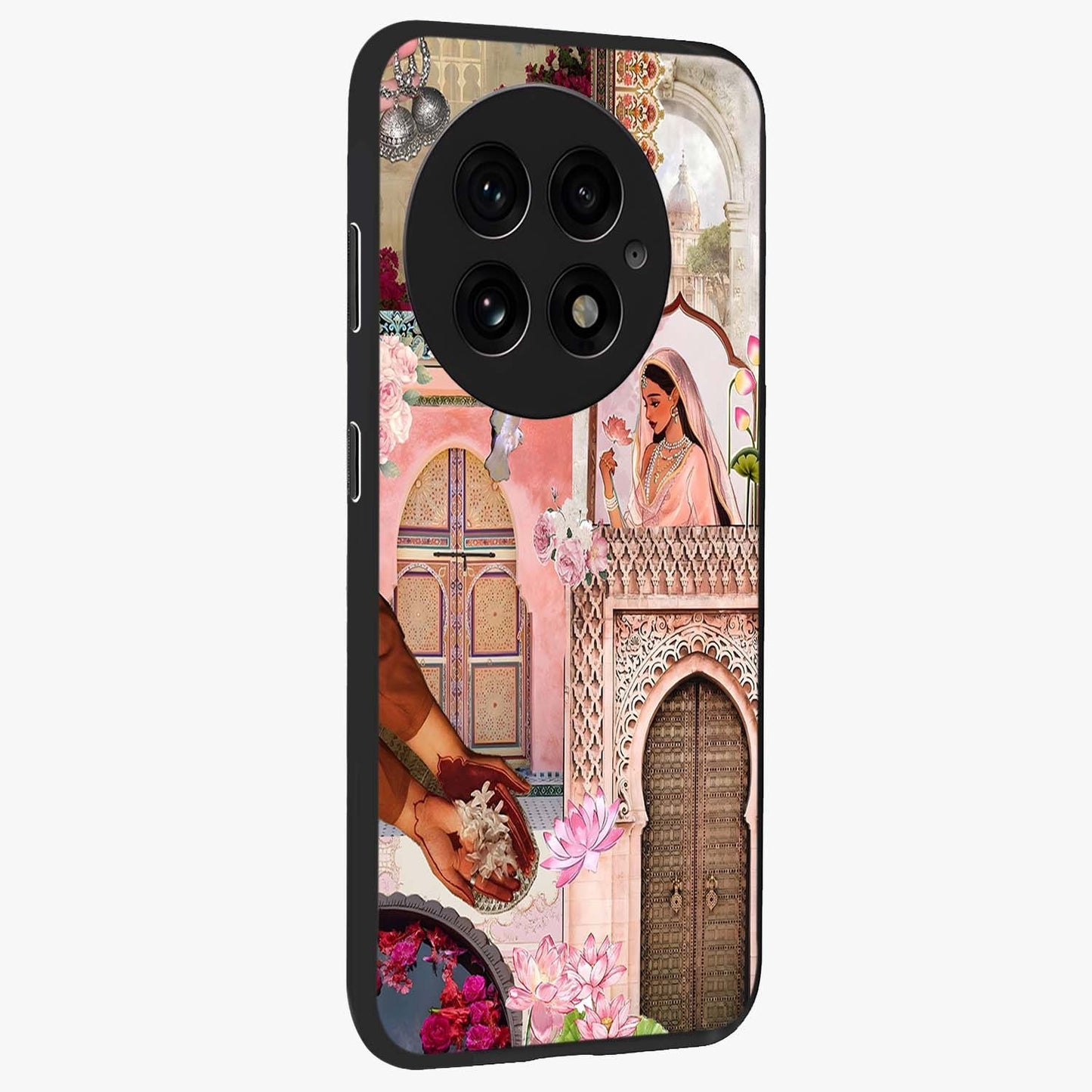 Blush Heritage Dream Glass Case for 1+13 side perspective highlighting intricate heritage detailing and smooth edges