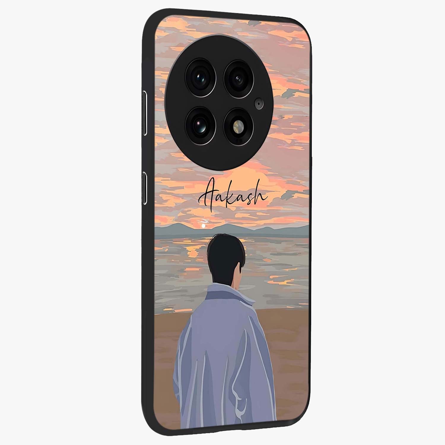 Boy Facing Sunset Beach Glass Case for 1+13 side perspective highlighting calming sunset gradients and smooth edges