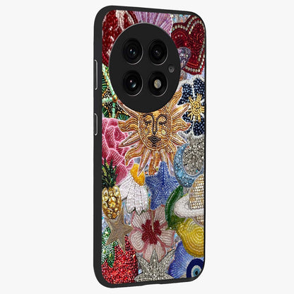 Celestial Floral and Playful Glass Case for 1+13 side perspective highlighting playful bloom textures and smooth edges