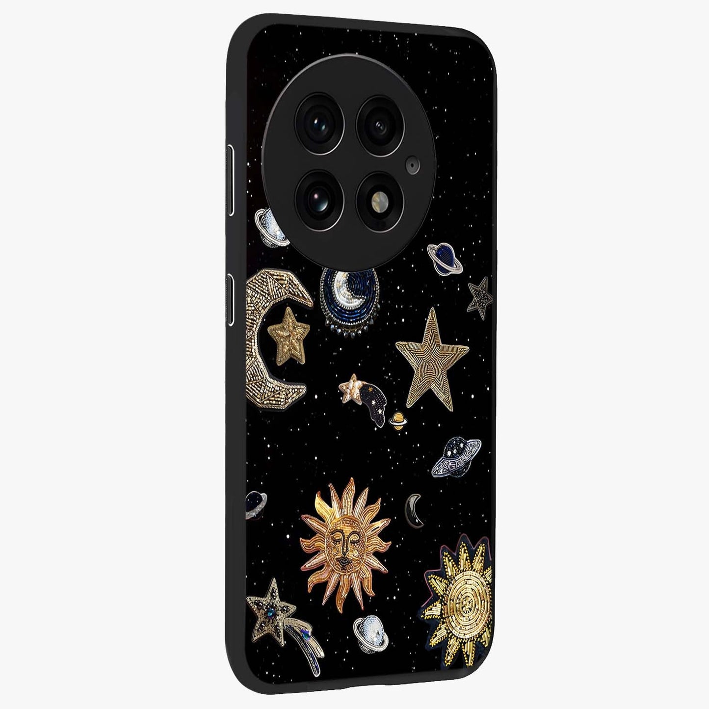 Celestial Star Charm Glass Case for 1+13 side perspective highlighting glowing star detailing and premium build