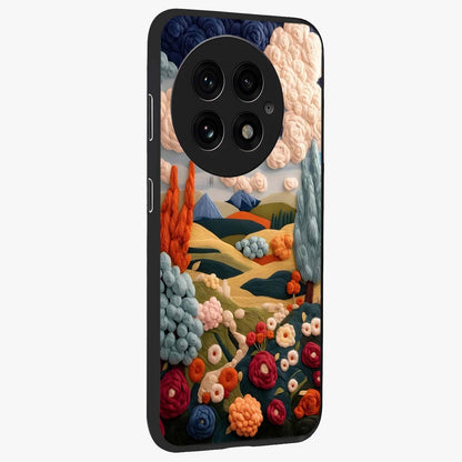Cloud Cotton Meadows Printed Glass Case for 1+13 side perspective highlighting smooth edges and delicate meadow detailing