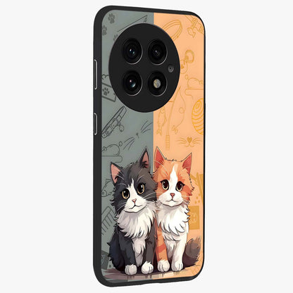 Cozy Cat Duo Glass Case for 1+13 side perspective highlighting playful cat detailing and sleek edges