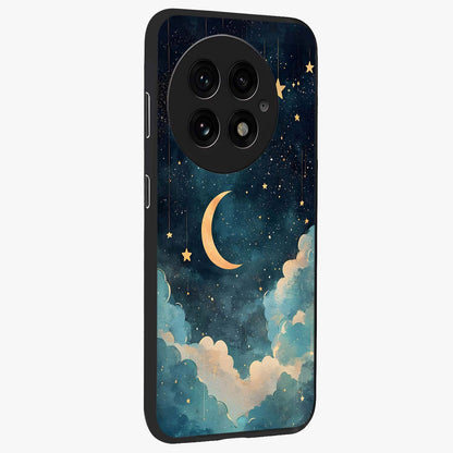 Crescent Galaxy Moon Glass Case for 1+13 side perspective highlighting luminous moon details and premium build