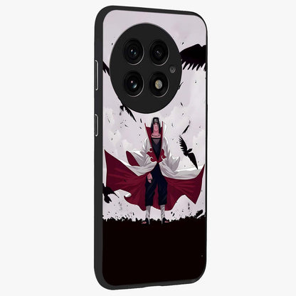 Crimson Crow Ascension Glass Case for 1+13 side perspective highlighting intricate crow detailing and premium texture