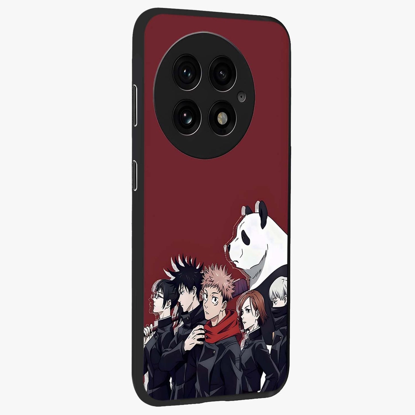Crimson Crow Judgment Glass Case for 1+13 side perspective highlighting detailed feather textures and smooth edges