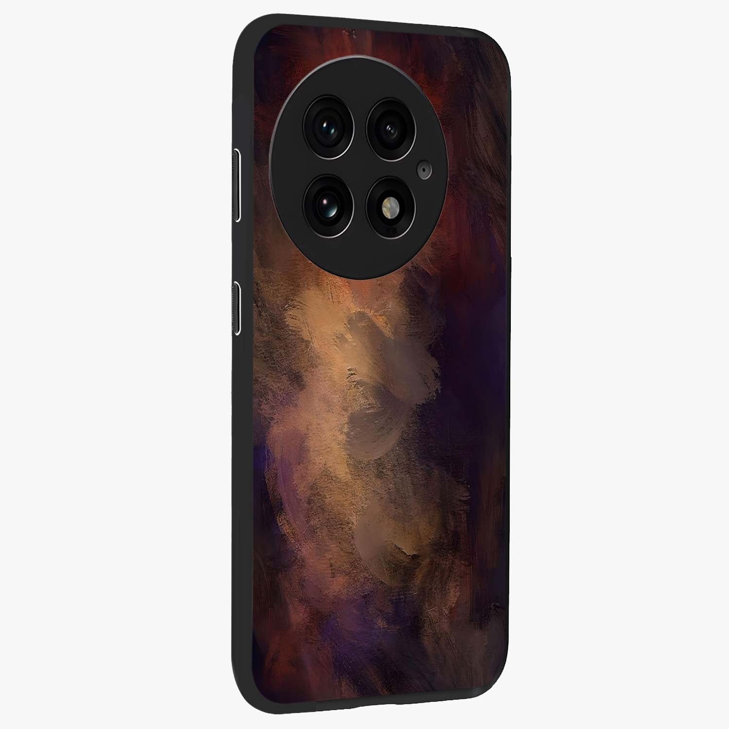 Crimson Dusk Whirl Glass Case for 1+13 side perspective highlighting fluid red textures and sleek build