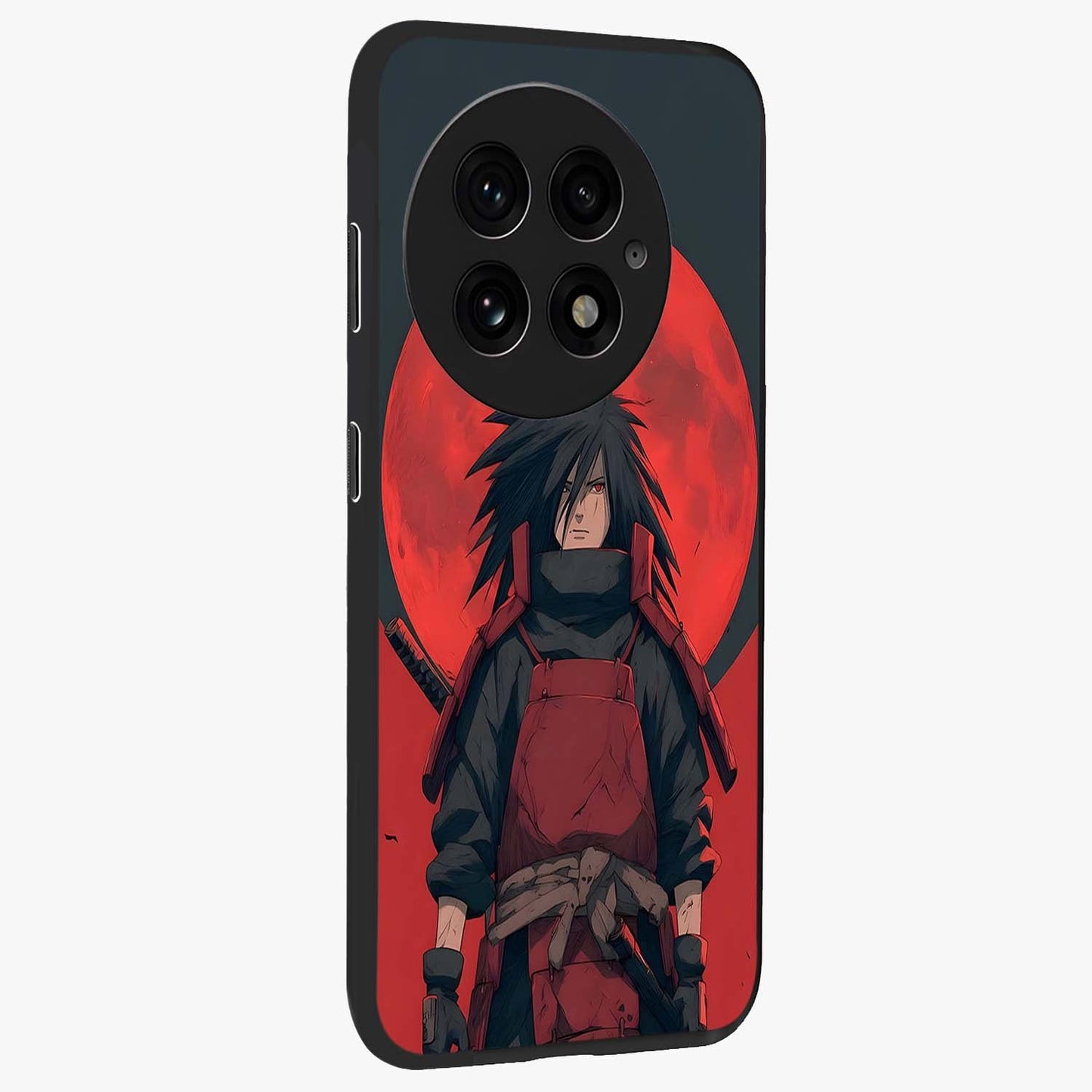 Crimson Moon Warlord Glass Case for 1+13 side perspective highlighting powerful illustration details and sleek build