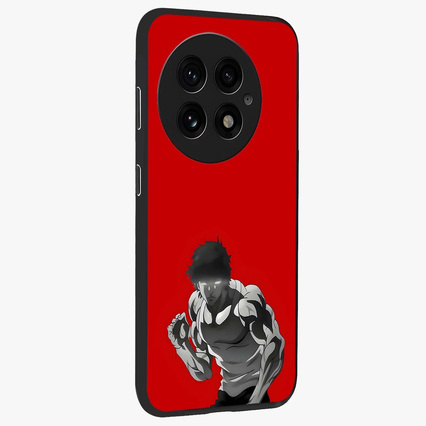 Crimson Power Rush Glass Case for 1+13 side perspective highlighting sharp detailing and premium sporty edge
