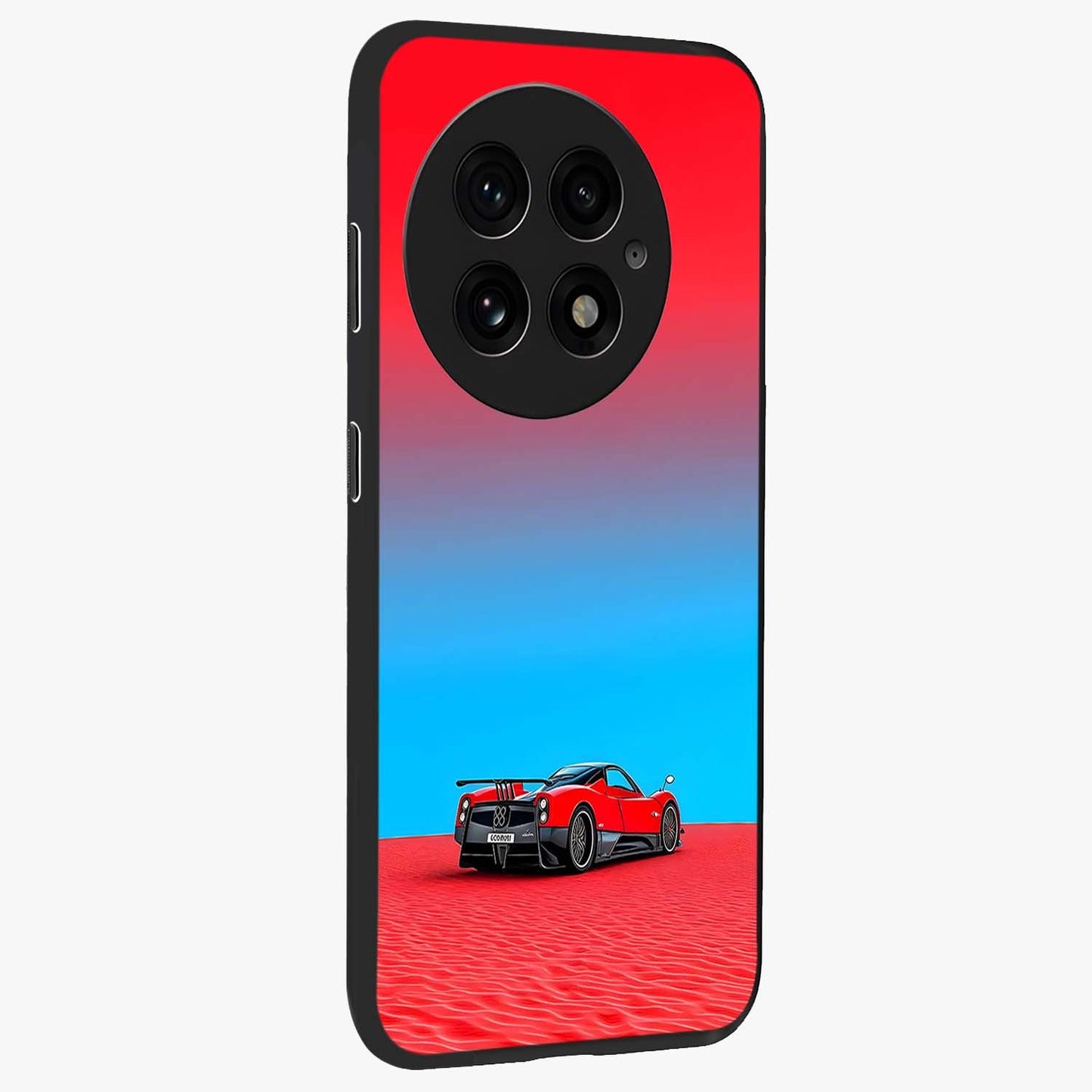Crimson Speed Mirage Glass Case for 1+13 side perspective highlighting smooth aerodynamic design and premium edges