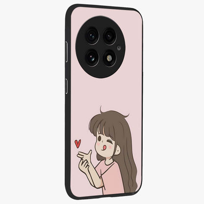 Cute Kiss Heart Glass Case for 1+13 side perspective highlighting delicate heart detailing and premium edge finish