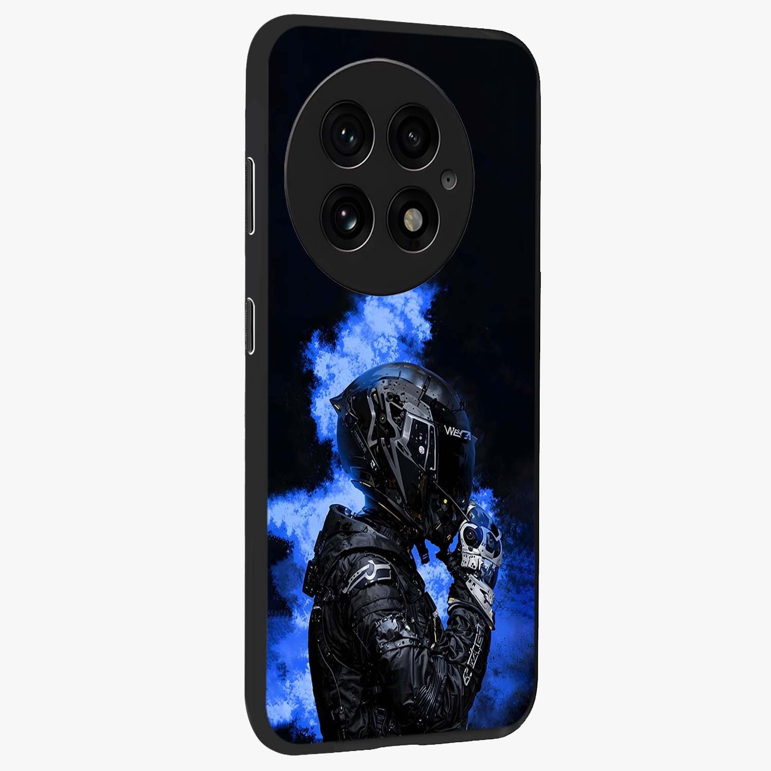Cyber Sentinel Protocol Glass Case for 1+13 side perspective highlighting sharp digital textures and premium build