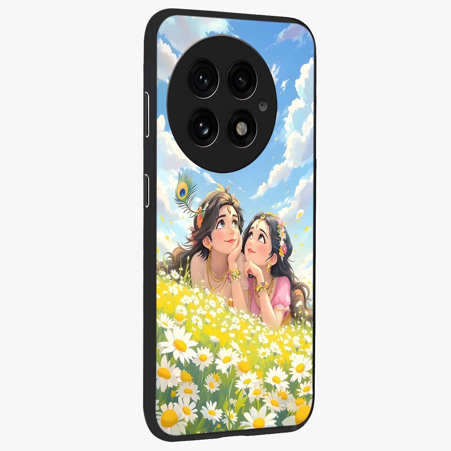 Daisy Daydream Love Glass Case for 1+13 side perspective highlighting charming floral textures and premium edge finish
