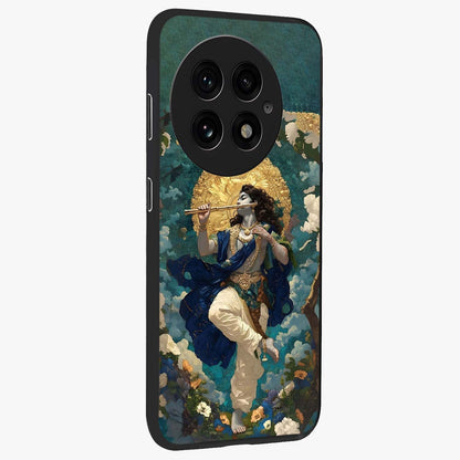 Divine Krishna Art Glass Case for 1+13 side perspective highlighting intricate divine illustration and premium edges