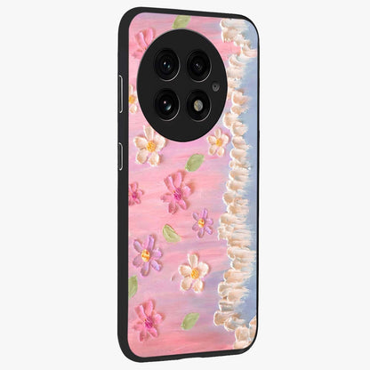 Dreamy Painted Garden Glass Case for 1+13 side perspective highlighting colorful bloom details and premium edges
