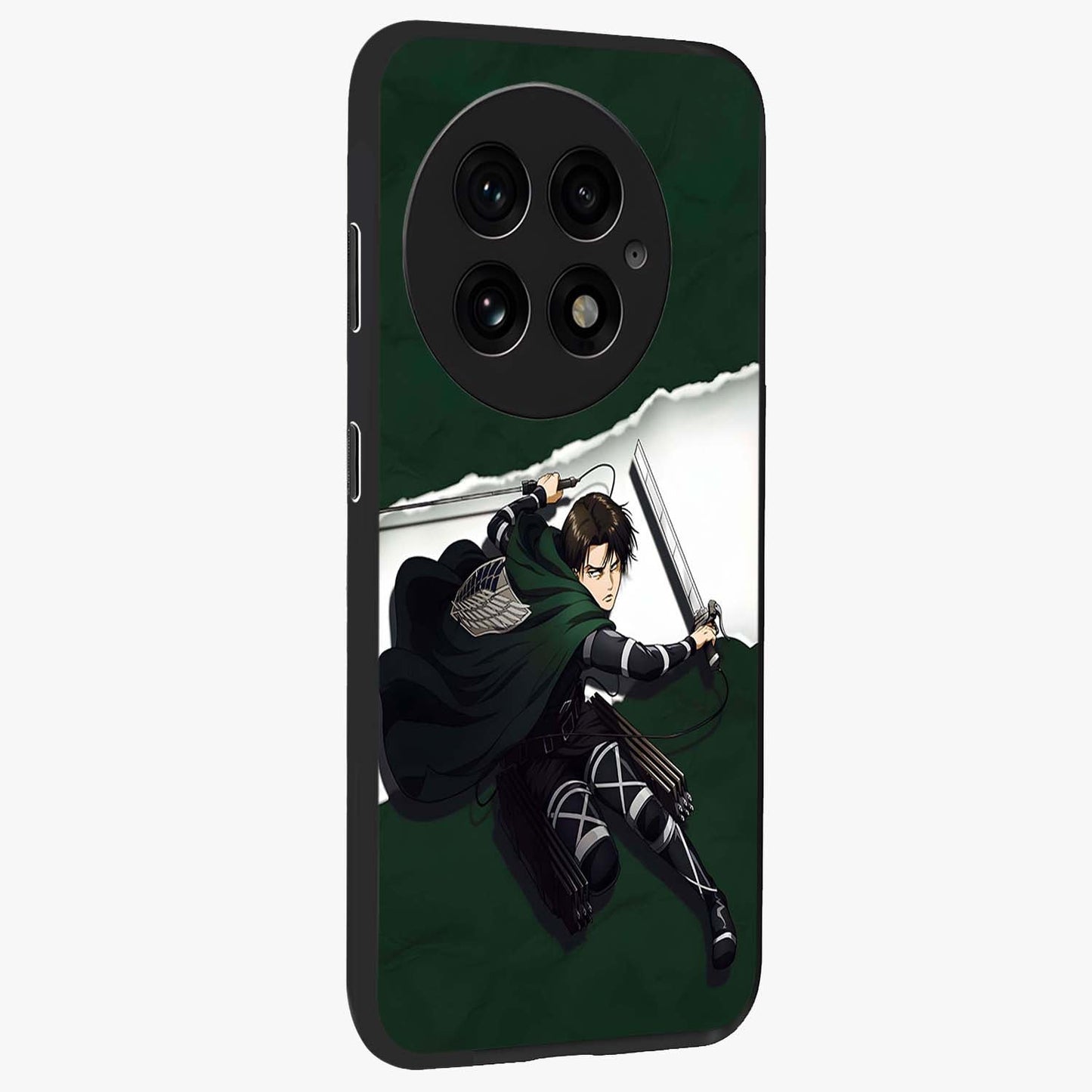 Emerald War Vanguard Glass Case for 1+13 side perspective highlighting dramatic textures and premium edges