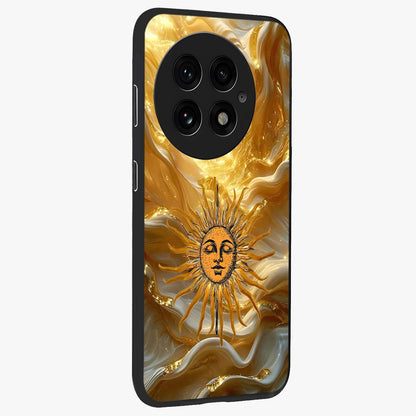 Eternal Golden Glow Glass Case for 1+13 side perspective highlighting rich glow detailing and premium edges