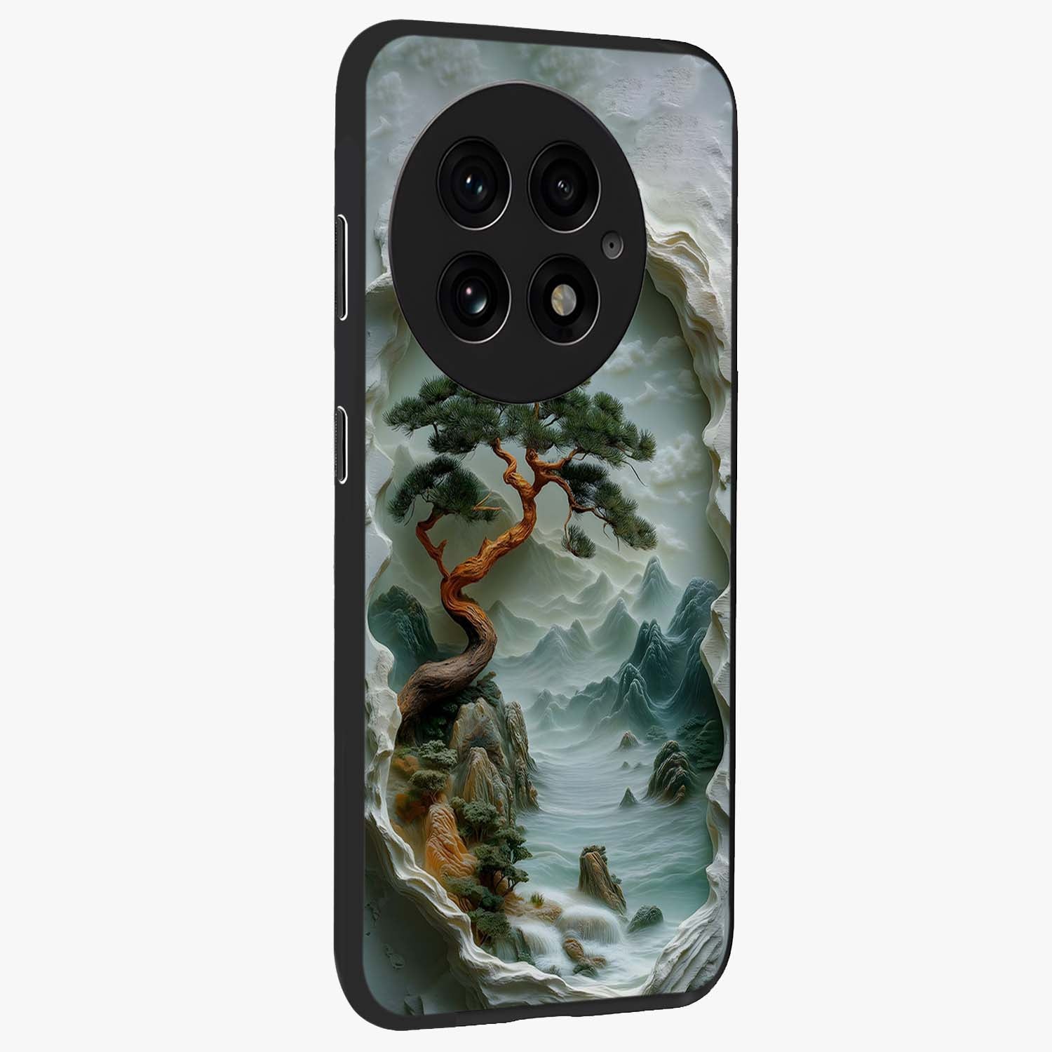 Eternal Nature Spirit Glass Case for 1+13 side perspective highlighting organic textures and sleek build