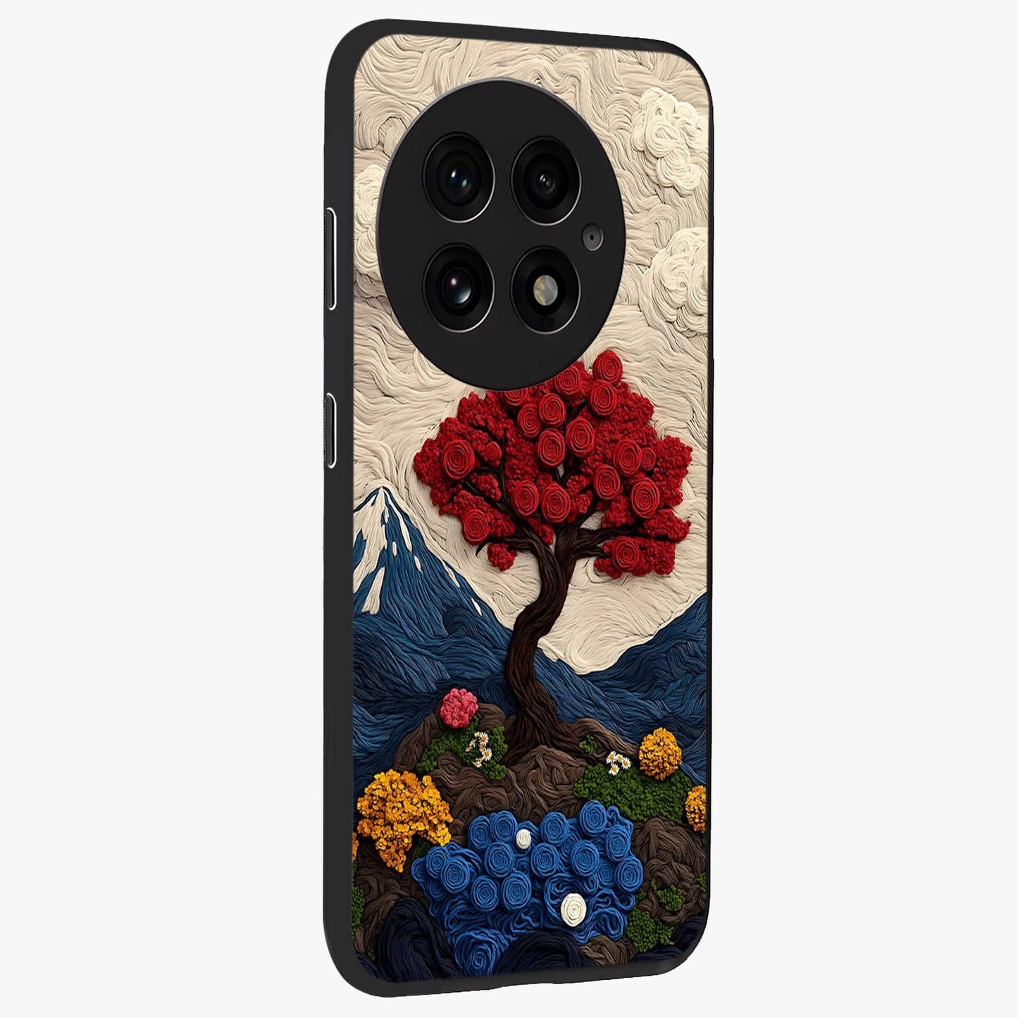Eternal Nature Tapestry Glass Case for 1+13 side perspective highlighting woven texture design and premium edge finish