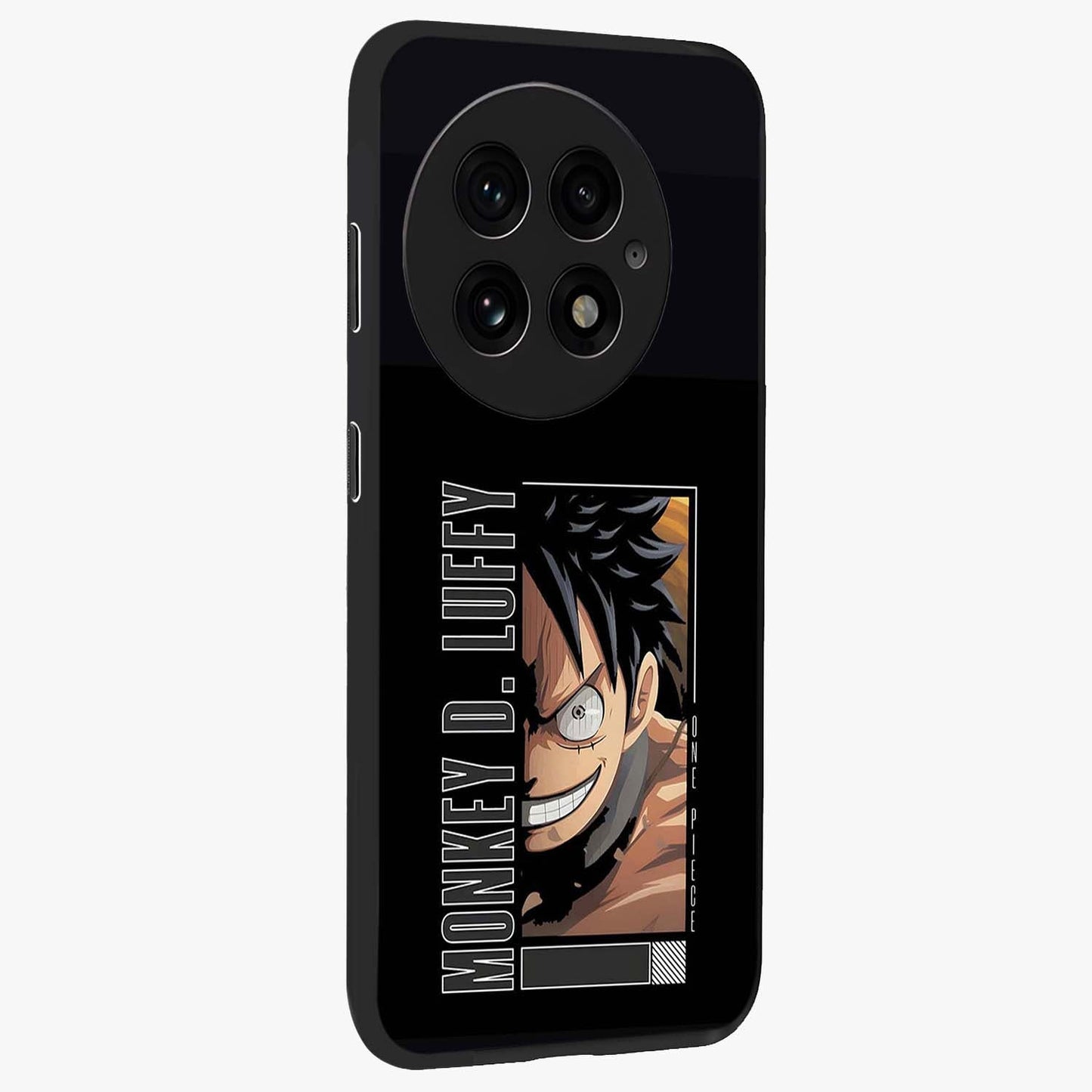 Fearless Pirate Smile Glass Case for 1+13 side perspective highlighting detailed character illustration and sleek build