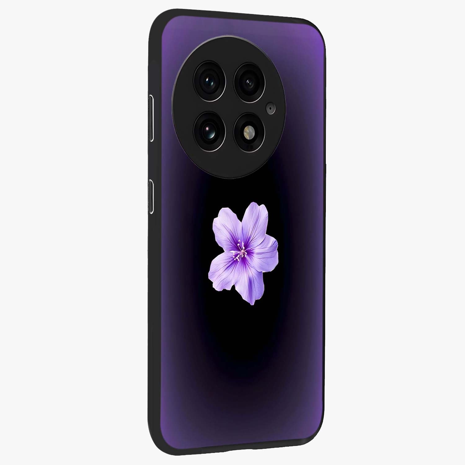 Flower on Soft Violet Gradient Glass Case for 1+13 side perspective highlighting delicate bloom detailing and smooth edges