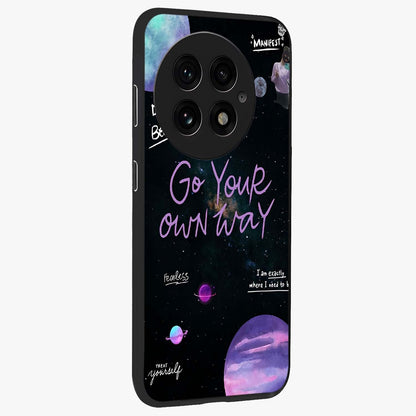 Galactic Vibes Universe Glass Case for 1+13 side perspective highlighting bold cosmic textures and sleek build