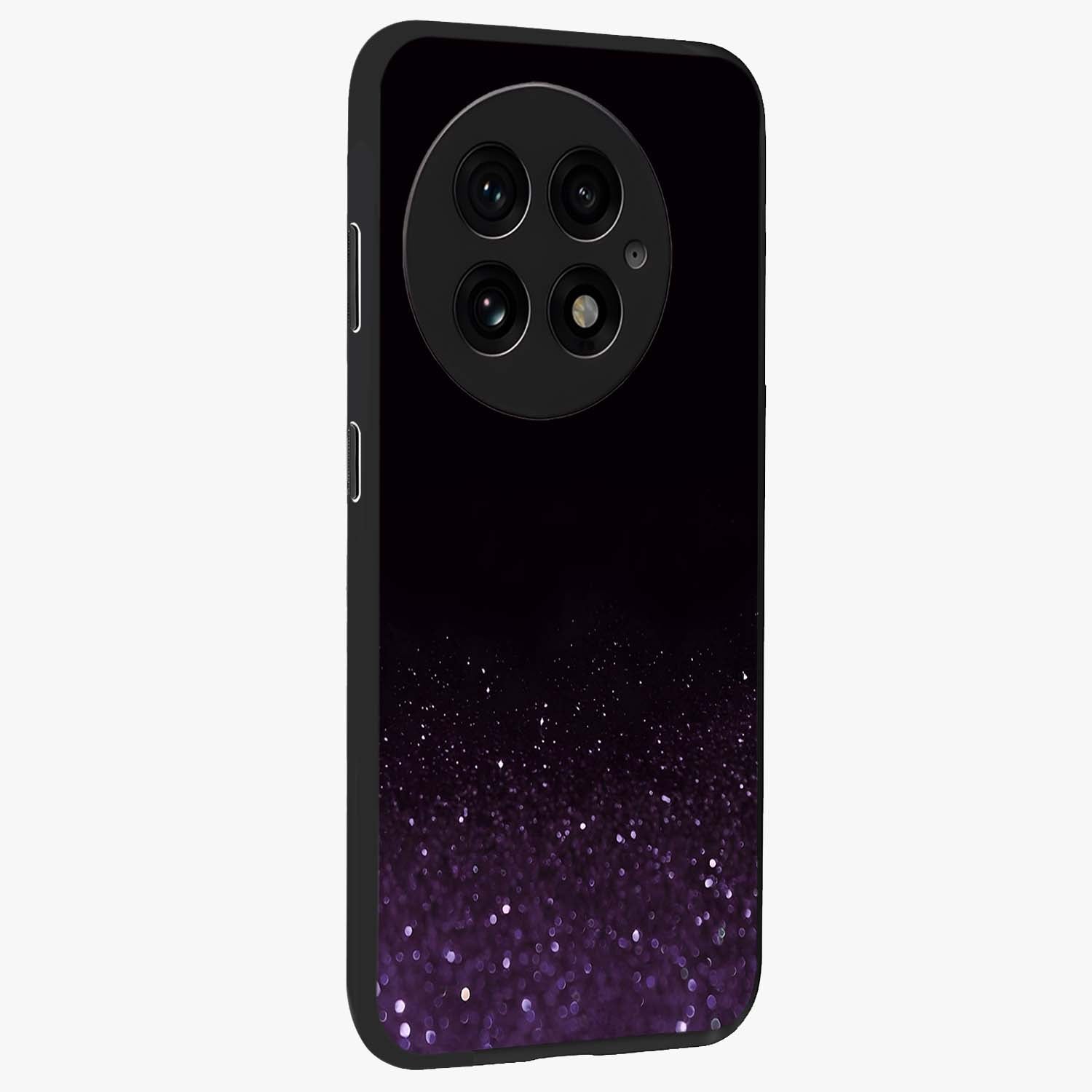 Glittery Purple Bokeh Glass Case for 1+13 side perspective highlighting glowing textures and sleek premium edges