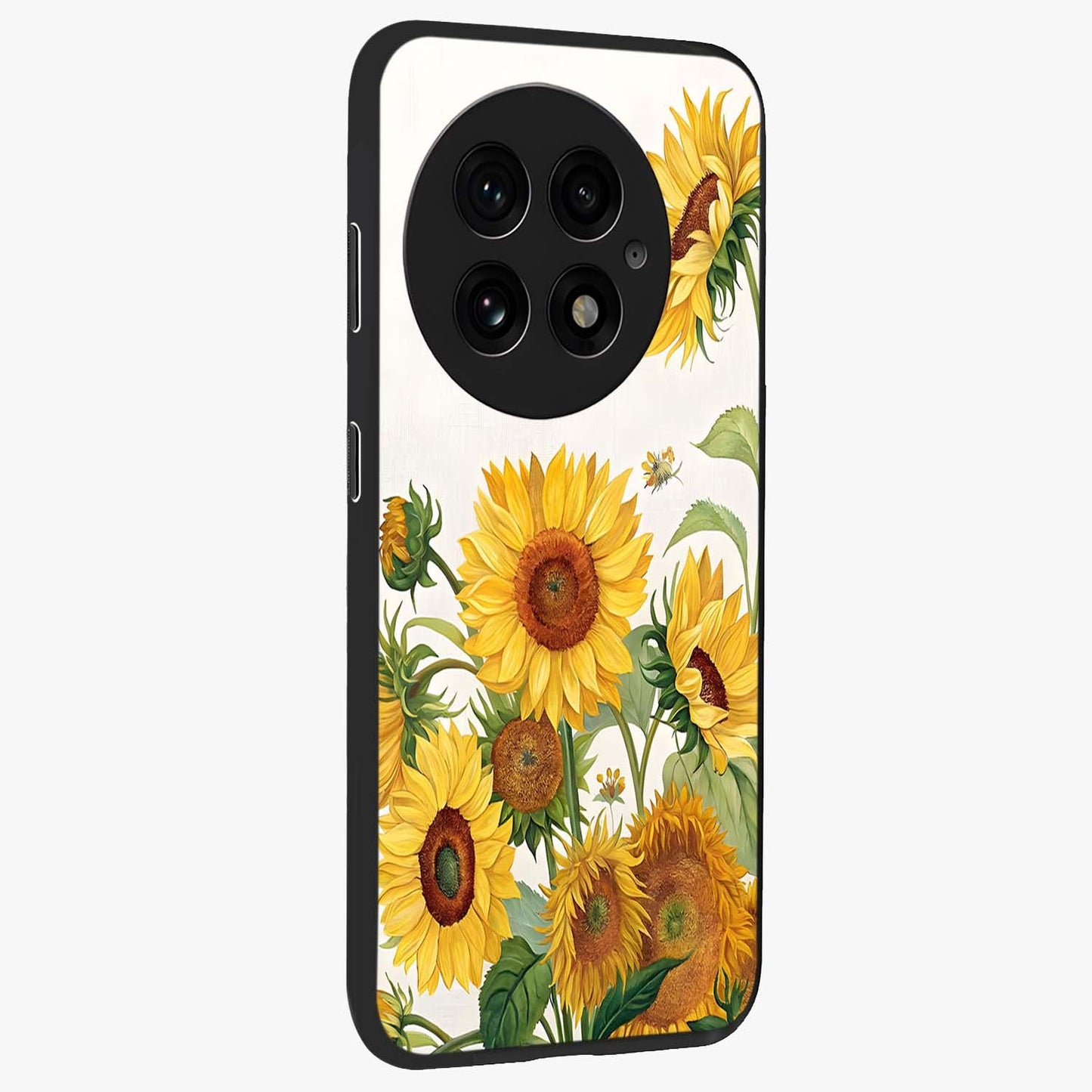 Golden Bloom Night Glass Case for 1+13 side perspective highlighting radiant bloom detailing and premium edges