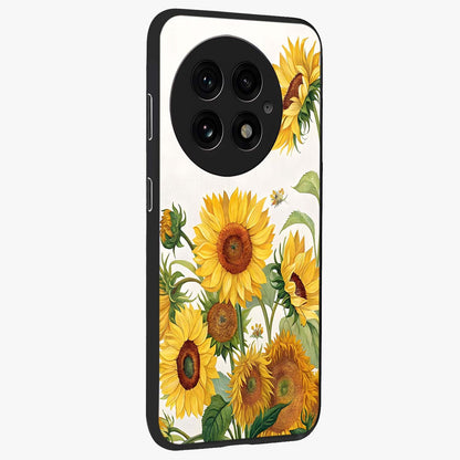 Golden Bloom Night Glass Case for 1+13 side perspective highlighting radiant bloom detailing and premium edges