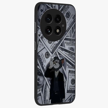 Greedy Fortune Cat Glass Case for 1+13 side perspective highlighting playful textures and smooth edges