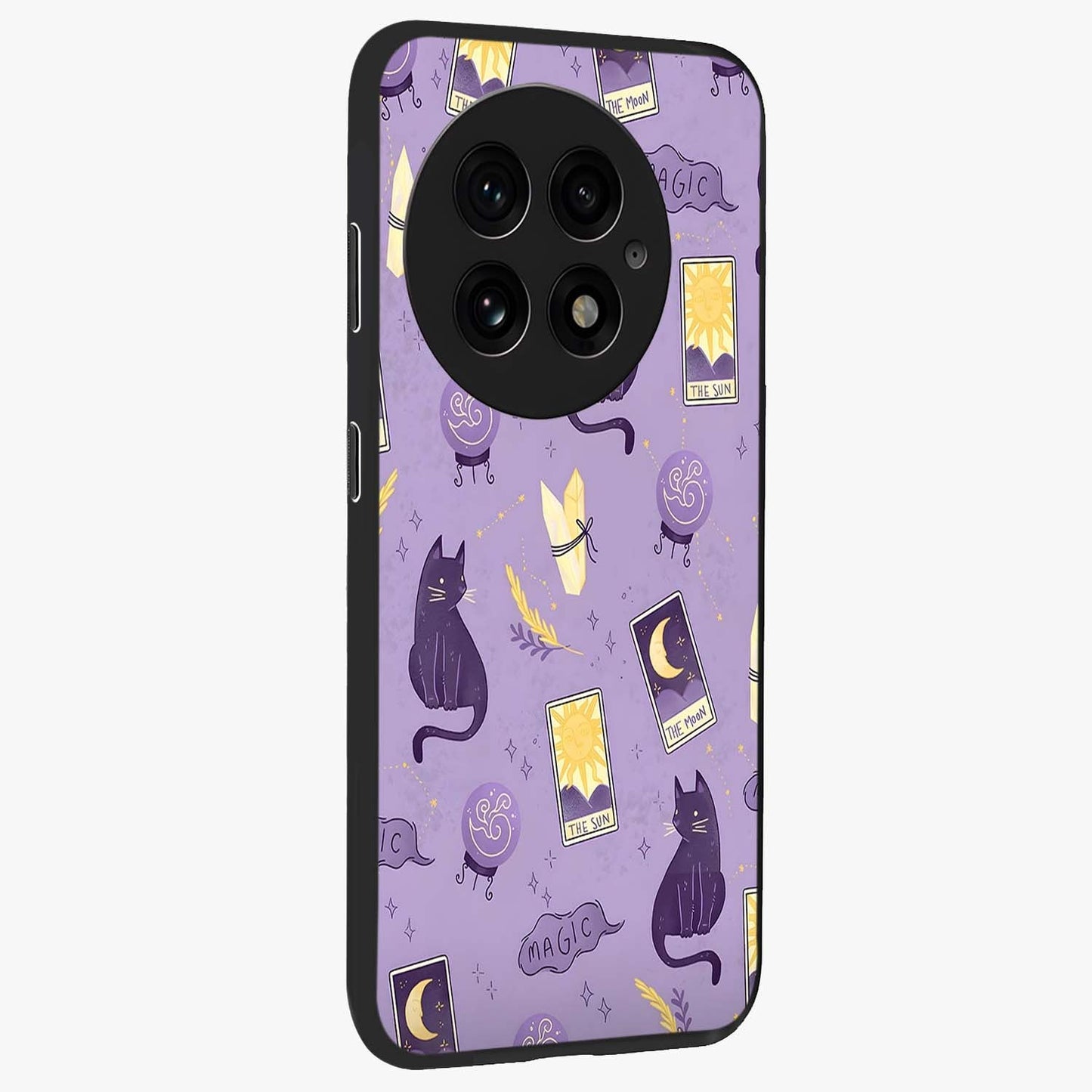 Humble Magic Cats Glass Case for 1+13 displayed upright for cute mystical visibility and premium finish.