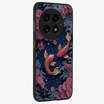 Koi Wave Dance Glass Case for 1+13 side perspective highlighting dynamic motion detailing and smooth build