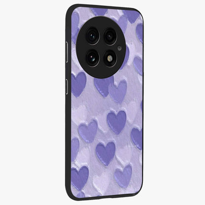 Lavender Paper Hearts Glass Case for 1+13 side perspective highlighting delicate heart textures and sleek build