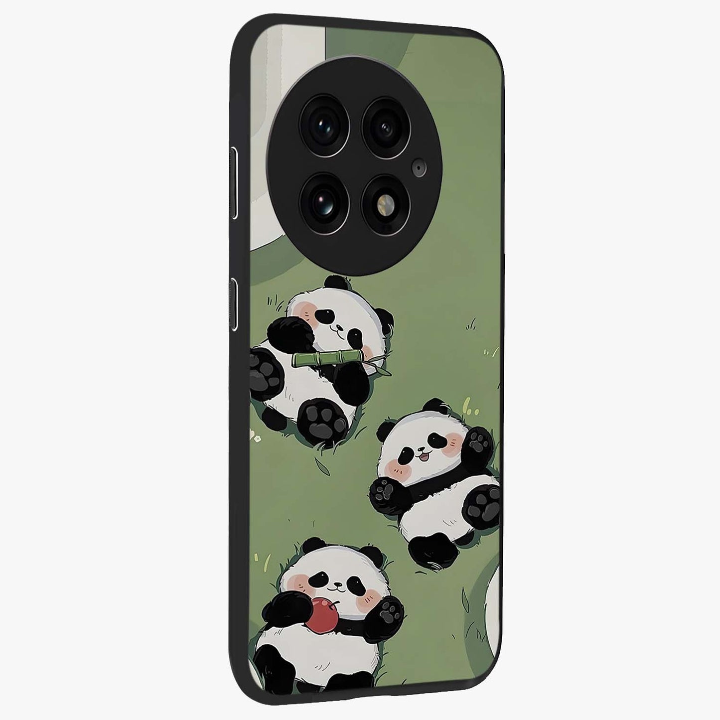 Lazy Panda Picnic Glass Case for 1+13 side perspective highlighting cute illustration textures and smooth premium build