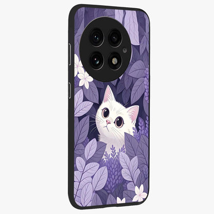 Lilac Hide Peek Cat Glass Case for 1+13 side perspective highlighting charming feline textures and smooth edges