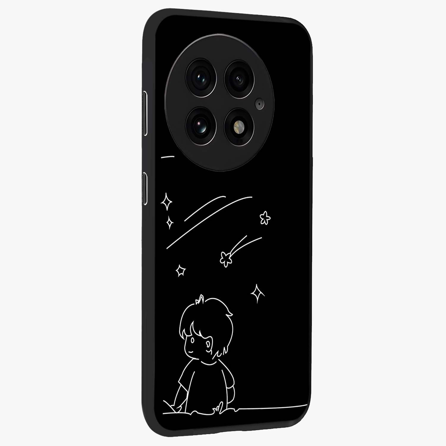Line Art Boy With Shooting Stars Glass Case for 1+13 side perspective highlighting delicate line textures and smooth edges