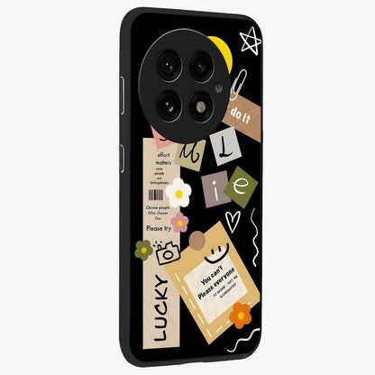 Lucky Aesthetic Collage Case Glass Case for 1+13 side perspective highlighting playful detailing and sleek edges