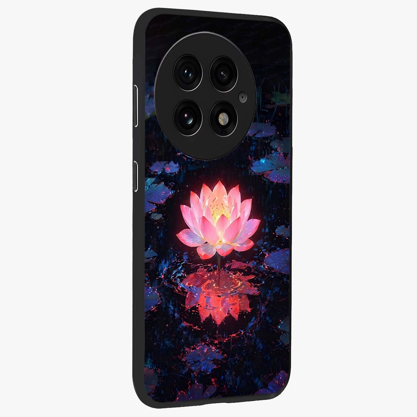 Luminous Lotus Glow Glass Case for 1+13 side perspective highlighting serene floral textures and premium edges