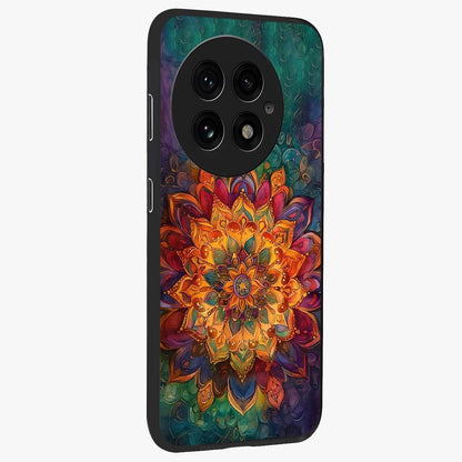 Mandala Vibrants Glass Case for 1+13 side perspective highlighting vibrant ornamental textures and premium edges