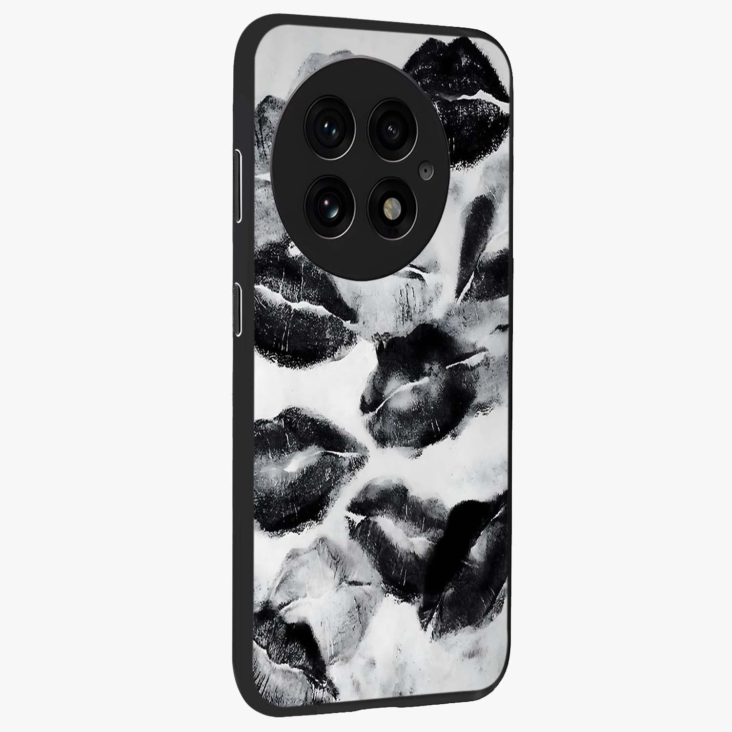 Midnight Kiss Marks Glass Case for 1+13 side perspective highlighting playful detailing and premium edge finish