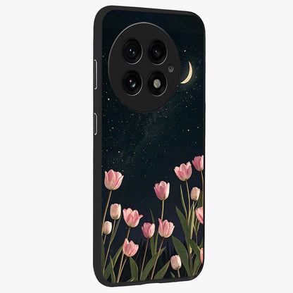 Midnight Tulip Whispers Vibe Glass Case for 1+13 side perspective highlighting graceful floral textures and premium edges