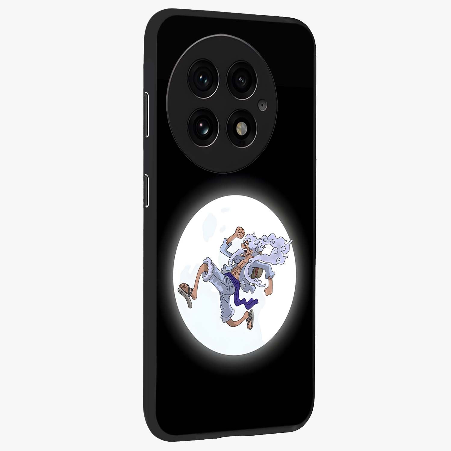 Moonlit Freedom Dance Glass Case for 1+13 side perspective highlighting dynamic detailing and premium edge finish