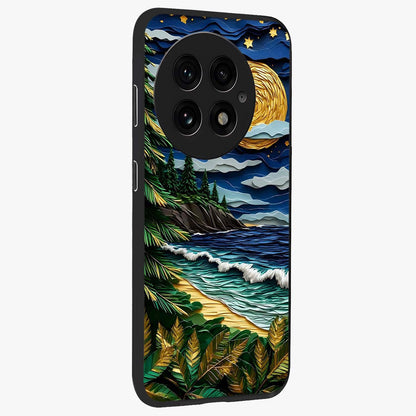 Moonlit Ocean Pines Glass Case for 1+13 side perspective highlighting serene landscape textures and premium edges