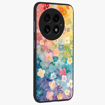 Multiple Background With Flower Glass Case for 1+13 side perspective highlighting rich floral textures and premium edges