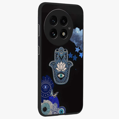 Mystic Hand Aura Glass Case for 1+13 side perspective highlighting subtle textures and sleek premium build