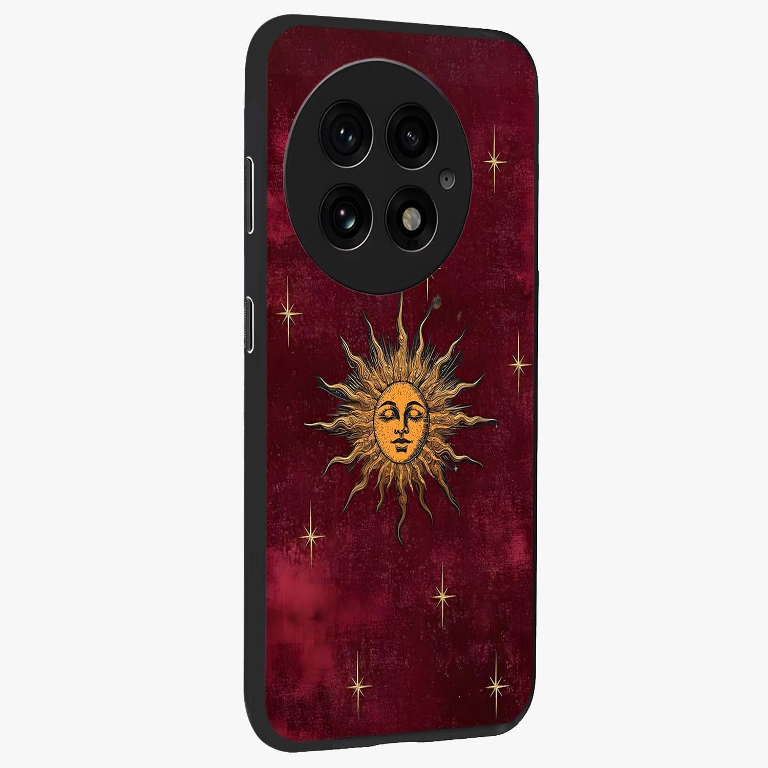 Mystic Solar Glow Glass Case for 1+13 side perspective highlighting luminous detailing and premium edges