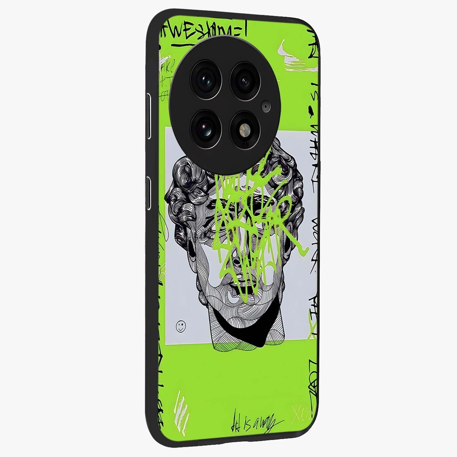 Neo Graffiti Rebellion Glass Case for 1+13 side perspective highlighting vibrant street textures and premium edges